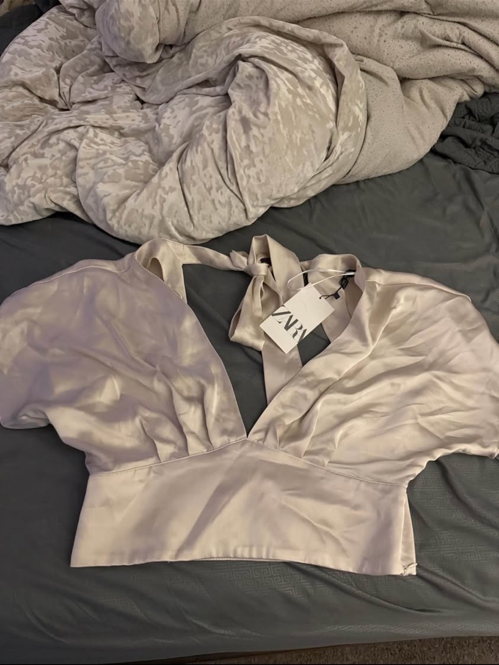 Zara Light cream Satin Halter Crop Top